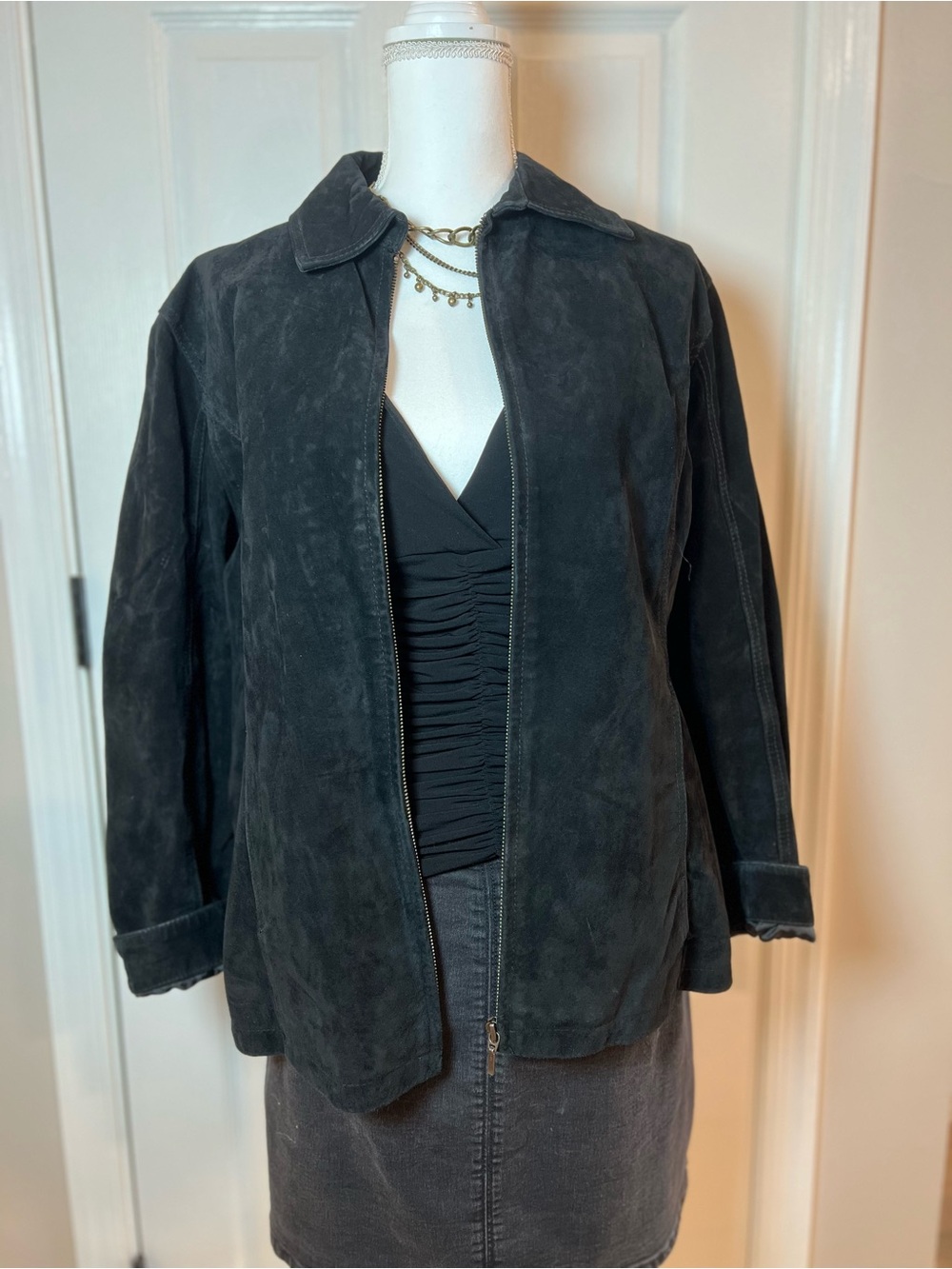 Chico’s 90s/Y2K Vintage 100% Leather Black Suede Moto Classic Minimalist 🖤🏍️